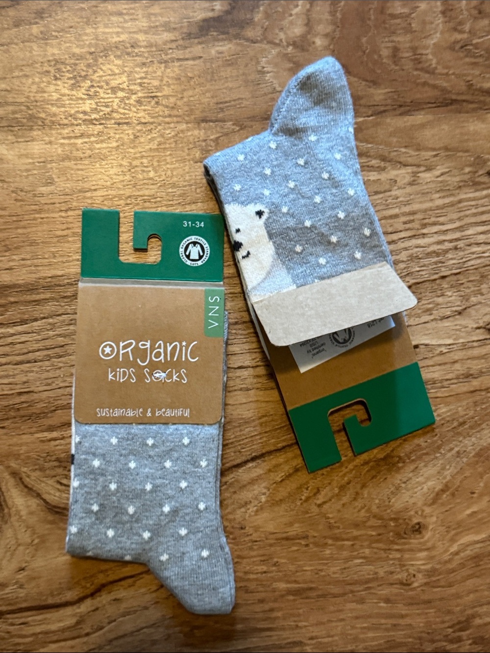 European Organic Cotton Kids Socks - Polar Bear 🐻‍❄️ and White Dots NWT